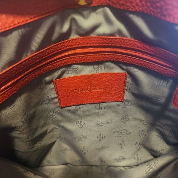 LARGE Cole Haan Red soft Leather Shoulder Hobo Bag travel bag - Picture 3 of 6